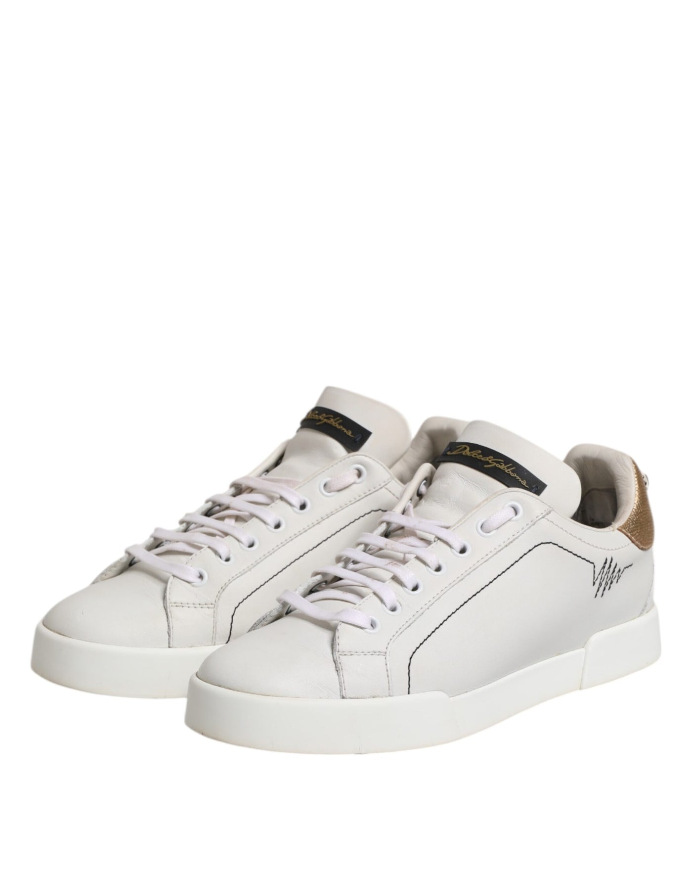 Dolce & Gabbana Weiß Gold Leder Low Top Sneakers Schuhe
