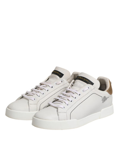 Dolce & Gabbana Weiß Gold Leder Low Top Sneakers Schuhe