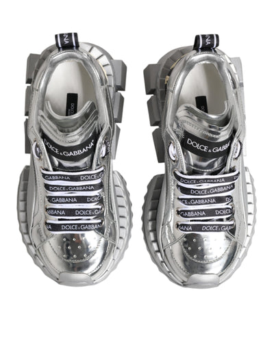 Dolce & Gabbana Silberne Leder Super Queen Sneakers Schuhe
