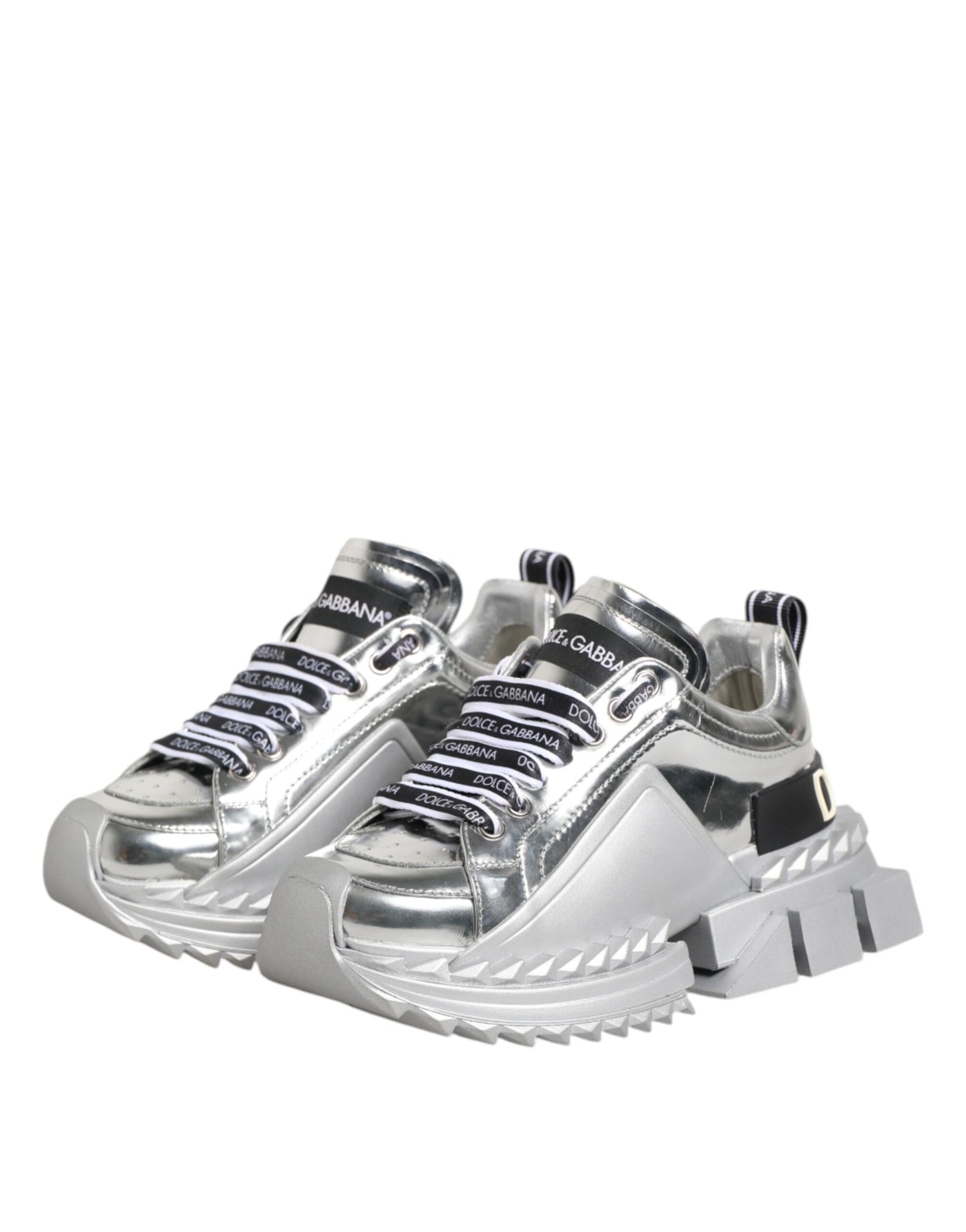 Dolce & Gabbana Silberne Leder Super Queen Sneakers Schuhe
