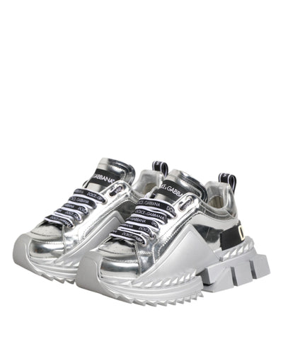 Dolce & Gabbana Silberne Leder Super Queen Sneakers Schuhe
