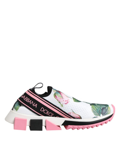 Dolce & Gabbana Weiß Rose Print Sorrento Turnschuhe Schuhe