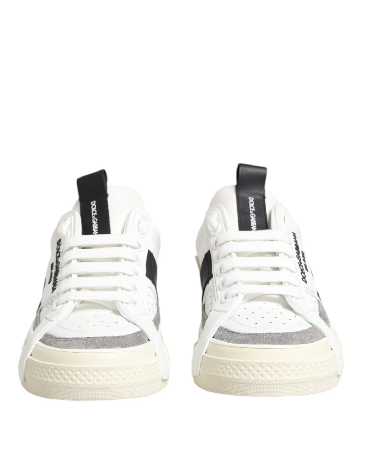 Dolce & Gabbana Weiß Schwarz Leder Low Top Sneakers Schuhe