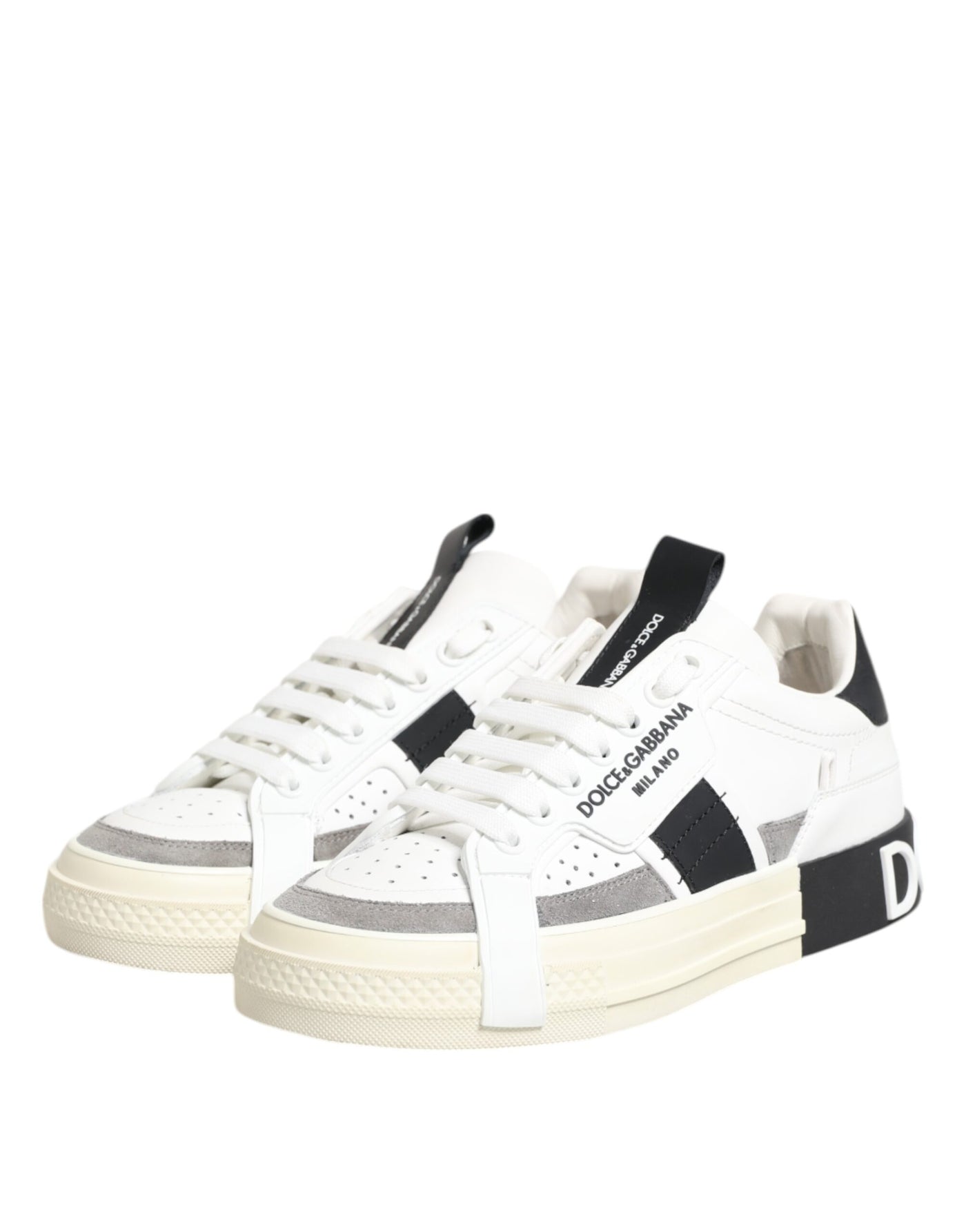 Dolce & Gabbana Weiß Schwarz Leder Low Top Sneakers Schuhe