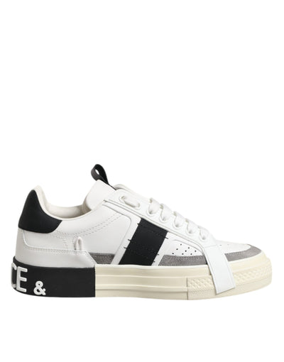 Dolce & Gabbana Weiß Schwarz Leder Low Top Sneakers Schuhe