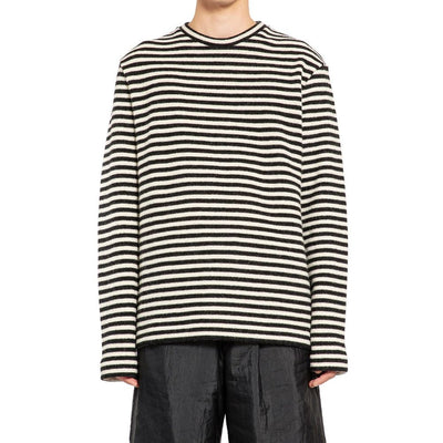 Jil Sander Gestreiftes T-Shirt aus kompaktem Woll-Jersey