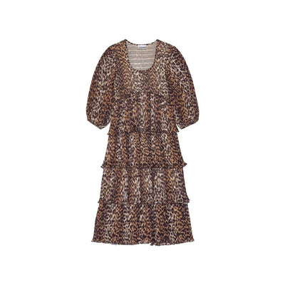 Ganni Plissiertes Midikleid aus Georgette mit Leopardenmuster