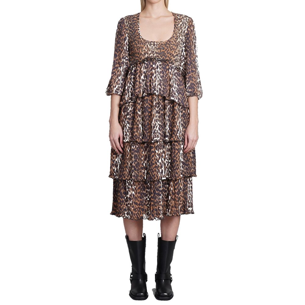 Ganni Plissiertes Midikleid aus Georgette mit Leopardenmuster