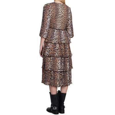 Ganni Plissiertes Midikleid aus Georgette mit Leopardenmuster