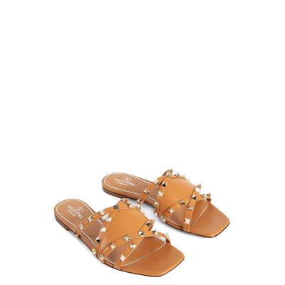 Valentino Garavani Rockstud Leder Flache Sandalen