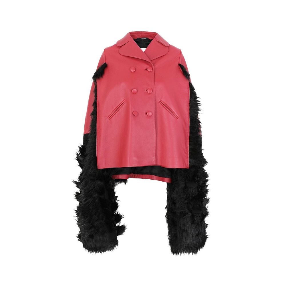 Maison Margiela Mit Kunstpelz besetzte Leder-Cape-Jacke