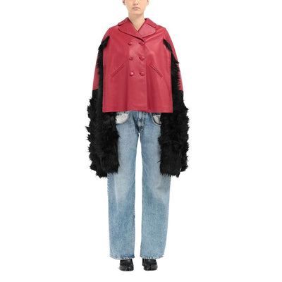 Maison Margiela Mit Kunstpelz besetzte Leder-Cape-Jacke