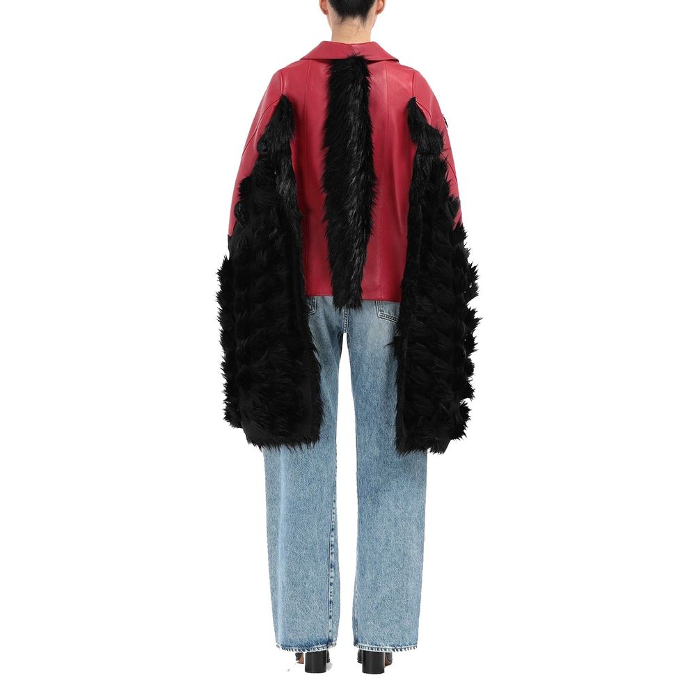 Maison Margiela Mit Kunstpelz besetzte Leder-Cape-Jacke