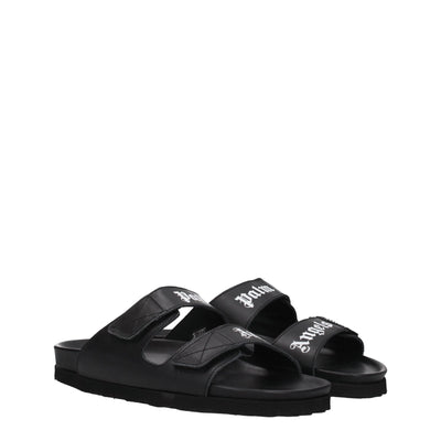 Palm Angels Schwarze Lederpantoffeln Sandalen
