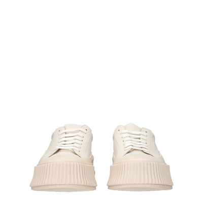 Jil Sander Beige Leder Plateau Turnschuhe