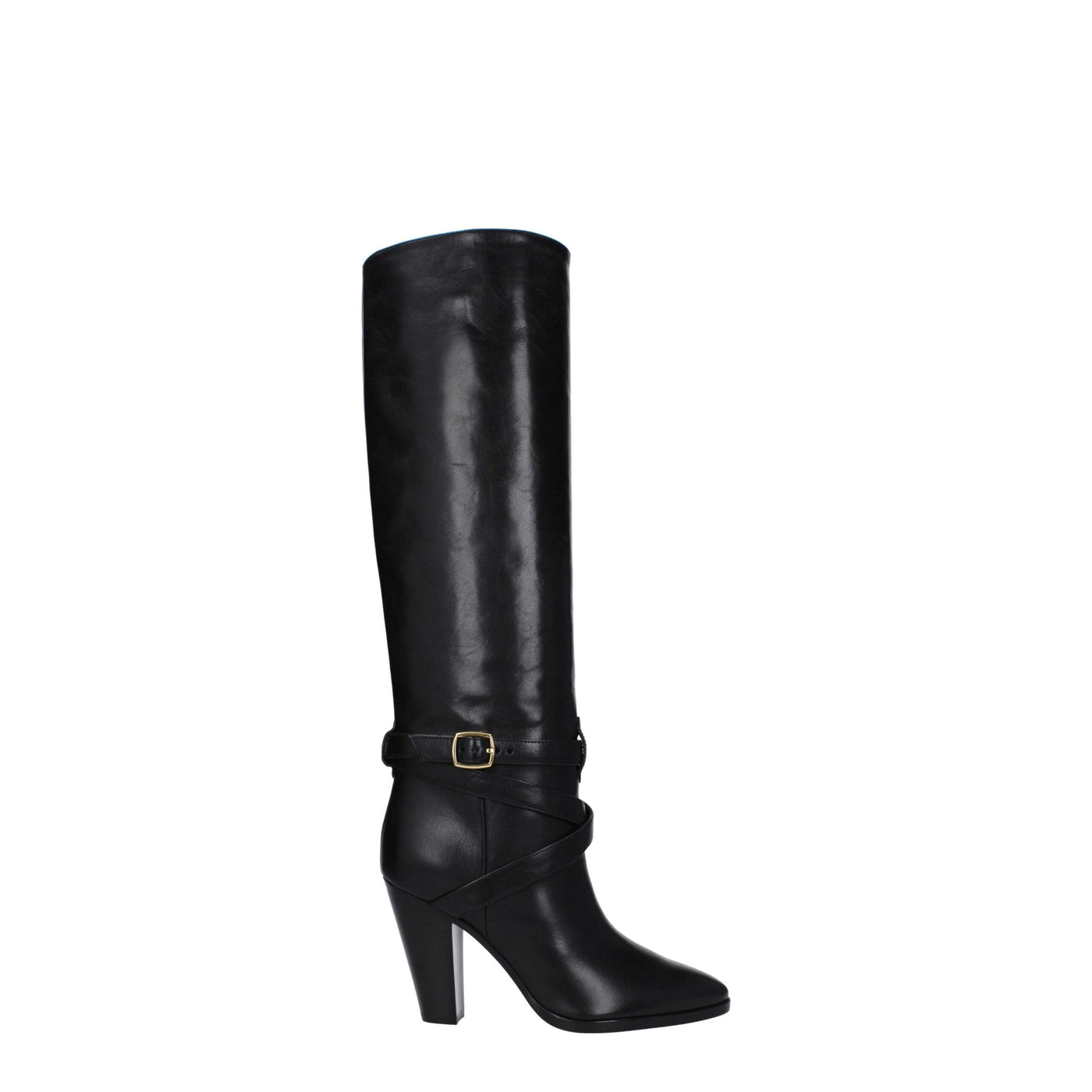 Celine Schwarze Lederstiefel mit hohem Absatz