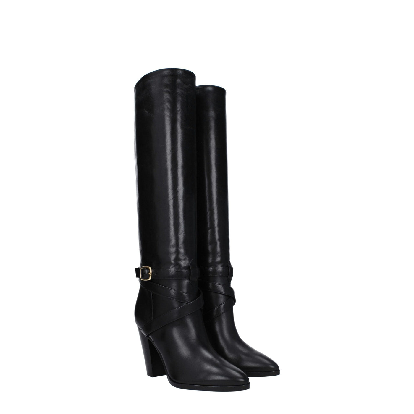 Celine Schwarze Lederstiefel mit hohem Absatz