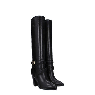 Celine Schwarze Lederstiefel mit hohem Absatz