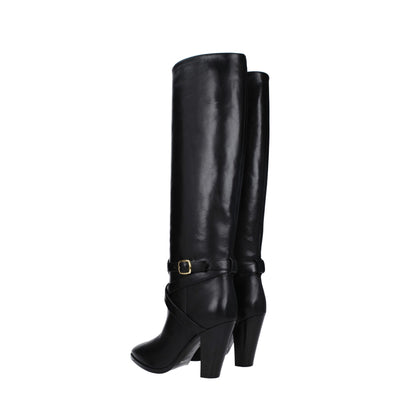 Celine Schwarze Lederstiefel mit hohem Absatz