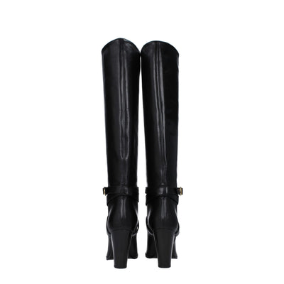 Celine Schwarze Lederstiefel mit hohem Absatz