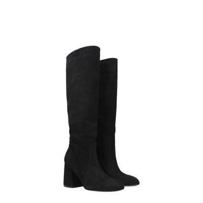 Stuart Weitzman Schwarze Lederstiefel mit hohem Absatz