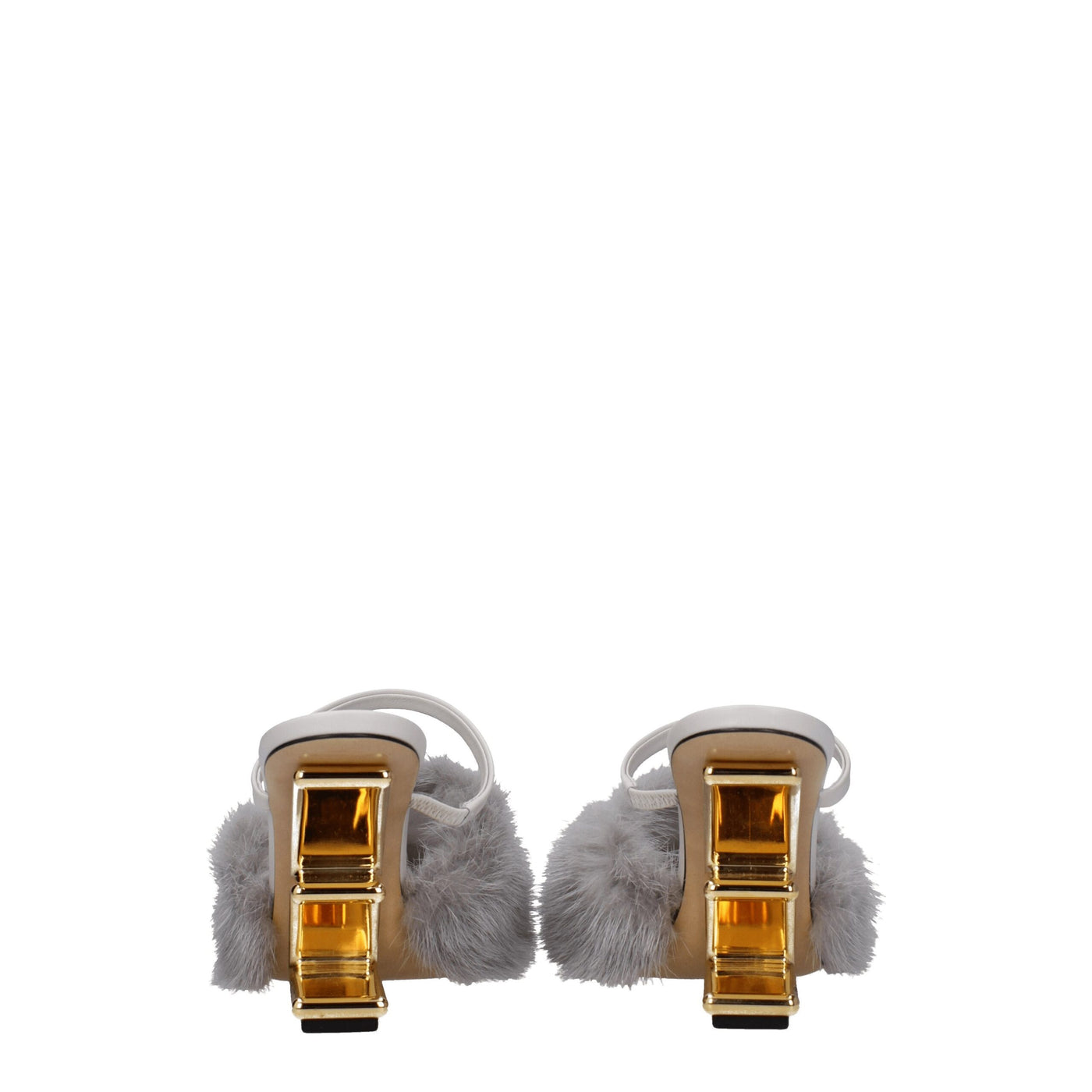 Fendi Graue Nerzpantoffeln Sandalen
