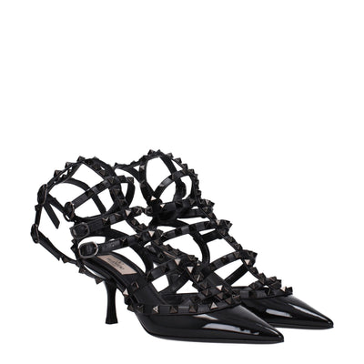 Valentino Garavani Schwarze Leder Stiletto Heels Sandalen