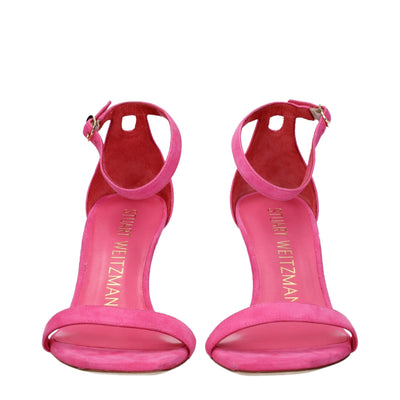 Stuart Weitzman Rosa Leder Stiletto Heels Sandalen
