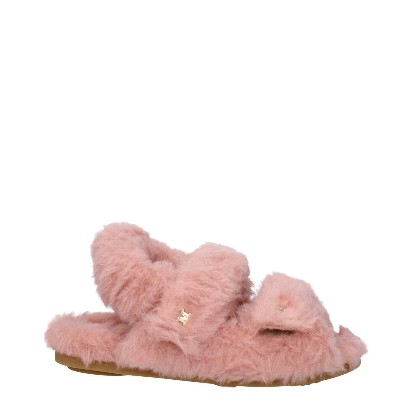 Max Mara Flache Sandalen mit rosa Fell