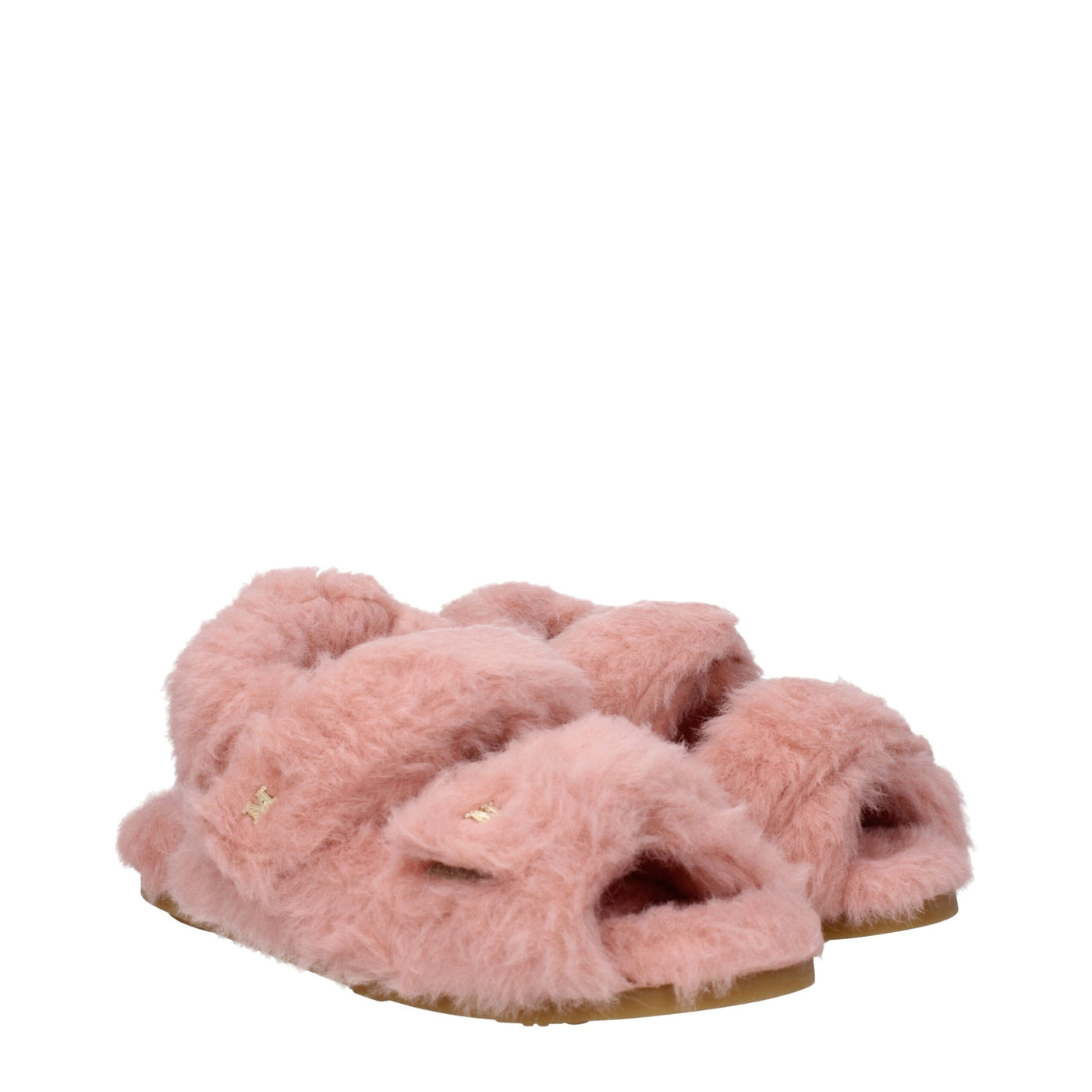 Max Mara Flache Sandalen mit rosa Fell