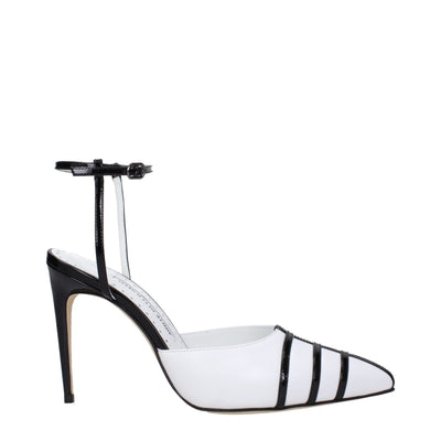 Manolo Blahnik Weiße Leder Stiletto Heels Sandalen