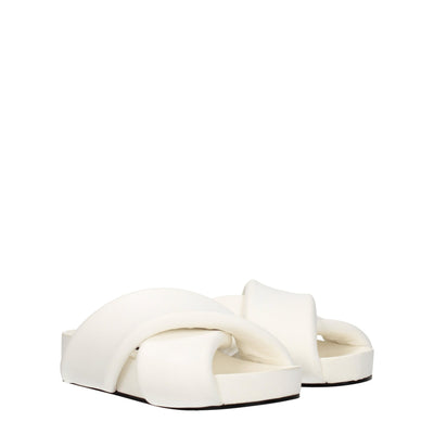Jil Sander Weiße Lederpantoffeln Sandalen