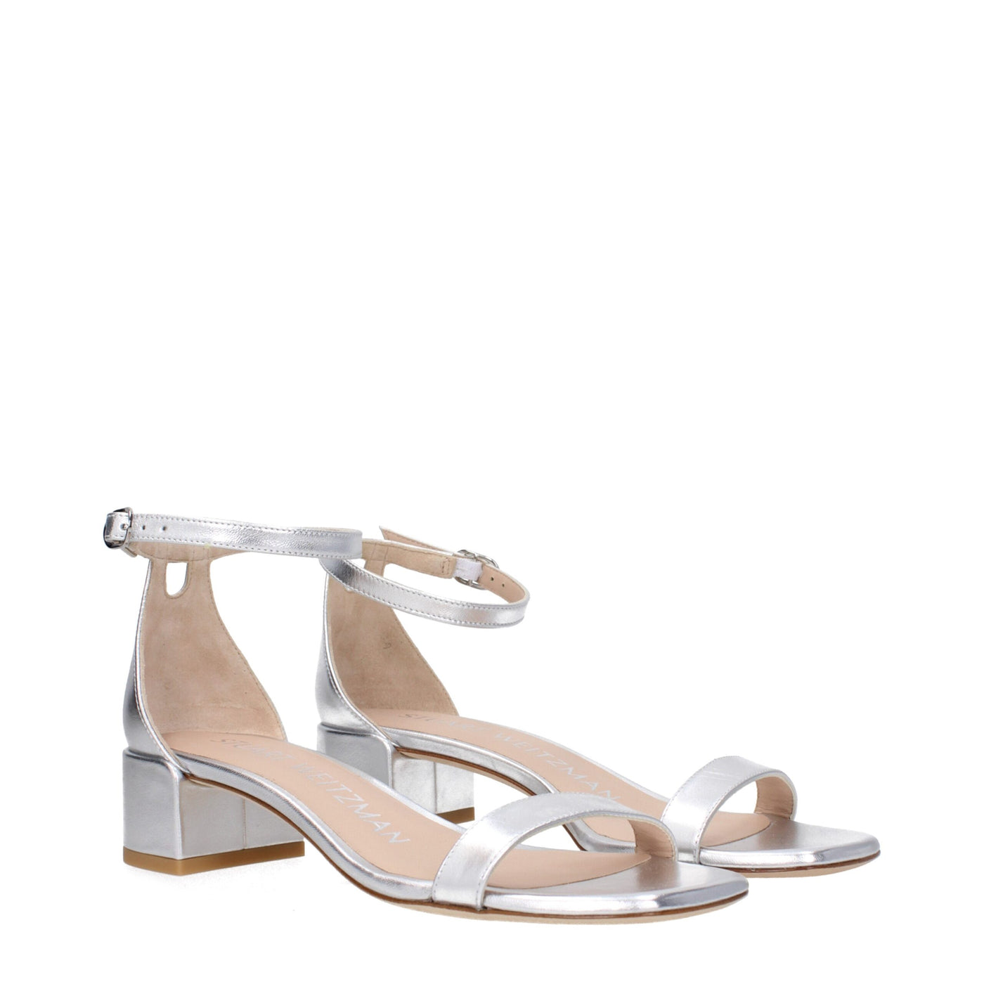 Stuart Weitzman Graue flache Sandalen aus Leder