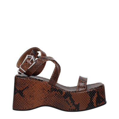 Paris Texas Braune Leder-Keilsandalen