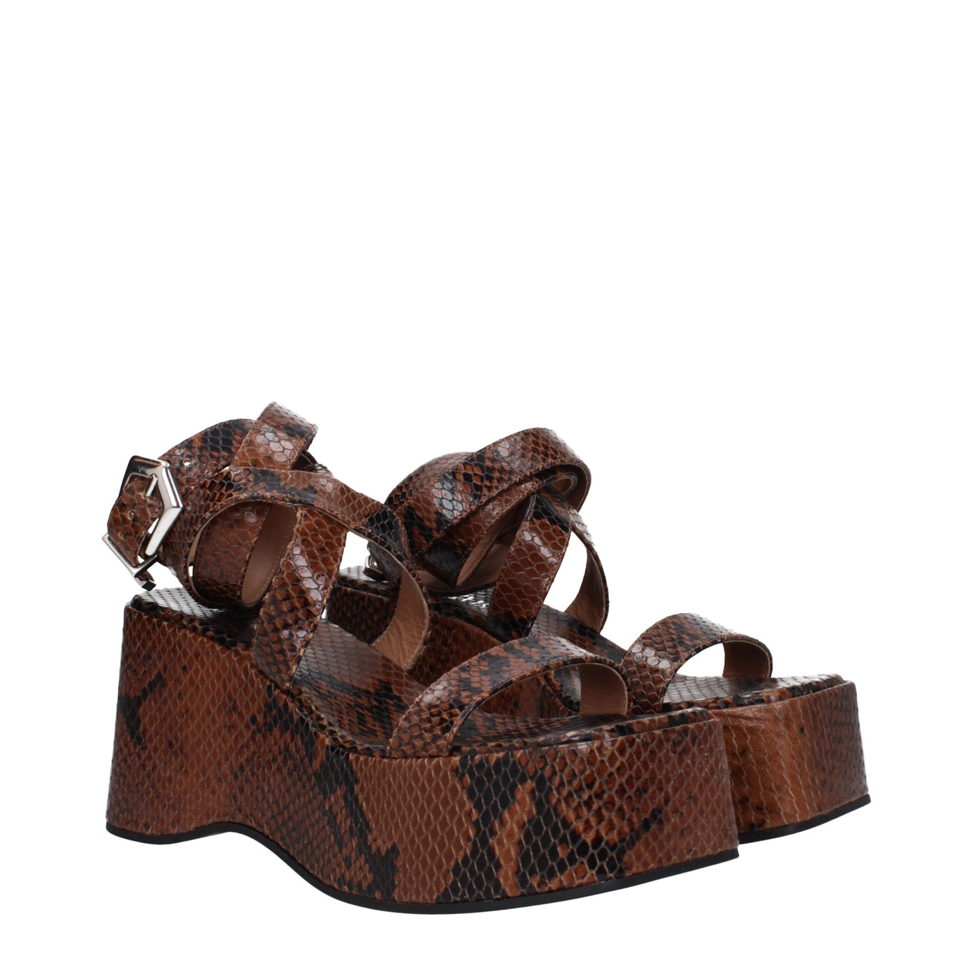 Paris Texas Braune Leder-Keilsandalen