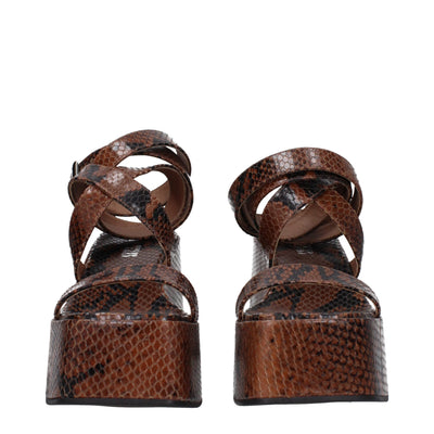 Paris Texas Braune Leder-Keilsandalen