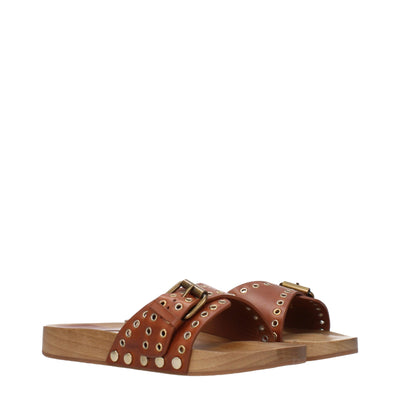 Isabel Marant Braune Lederpantoffeln Sandalen