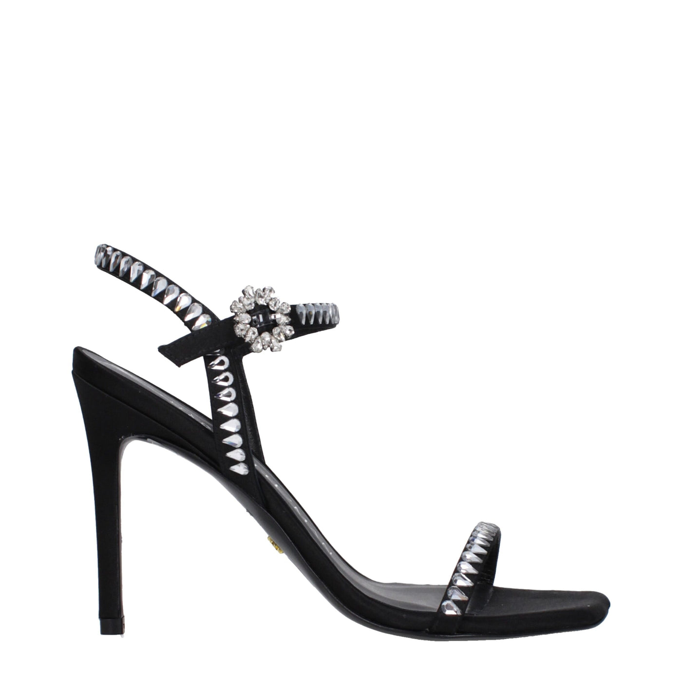 Stuart Weitzman Schwarze Satin Stiletto Heels Sandalen