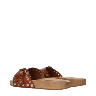 Isabel Marant Braune Lederpantoffeln Sandalen
