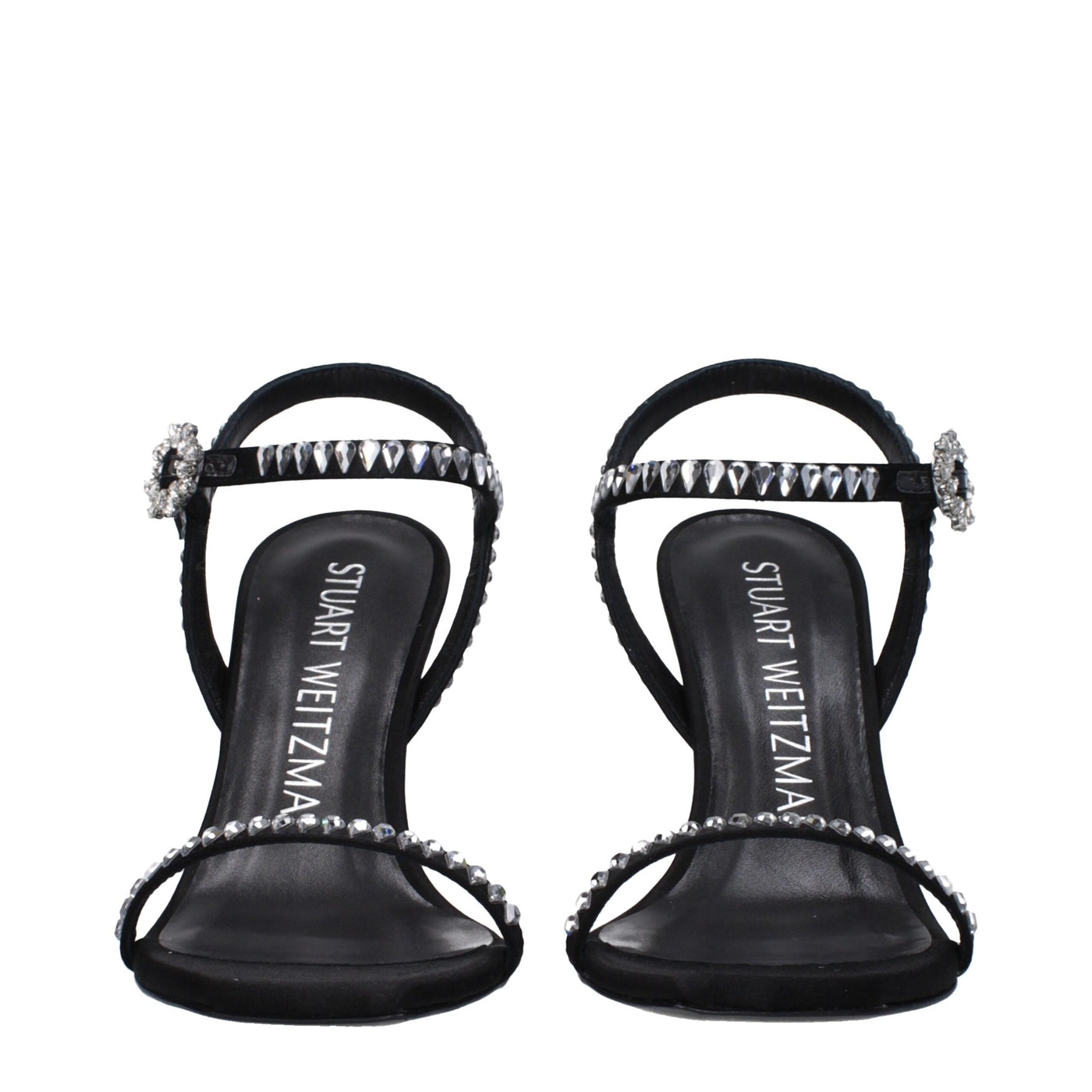 Stuart Weitzman Schwarze Satin Stiletto Heels Sandalen