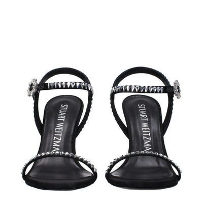 Stuart Weitzman Schwarze Satin Stiletto Heels Sandalen