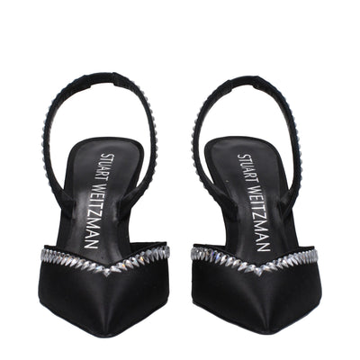 Stuart Weitzman Schwarze Satin Stiletto Heels Sandalen