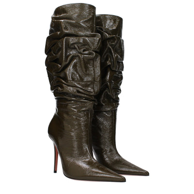 Amina Muaddi Grüne Lederstiefel mit hohem Absatz