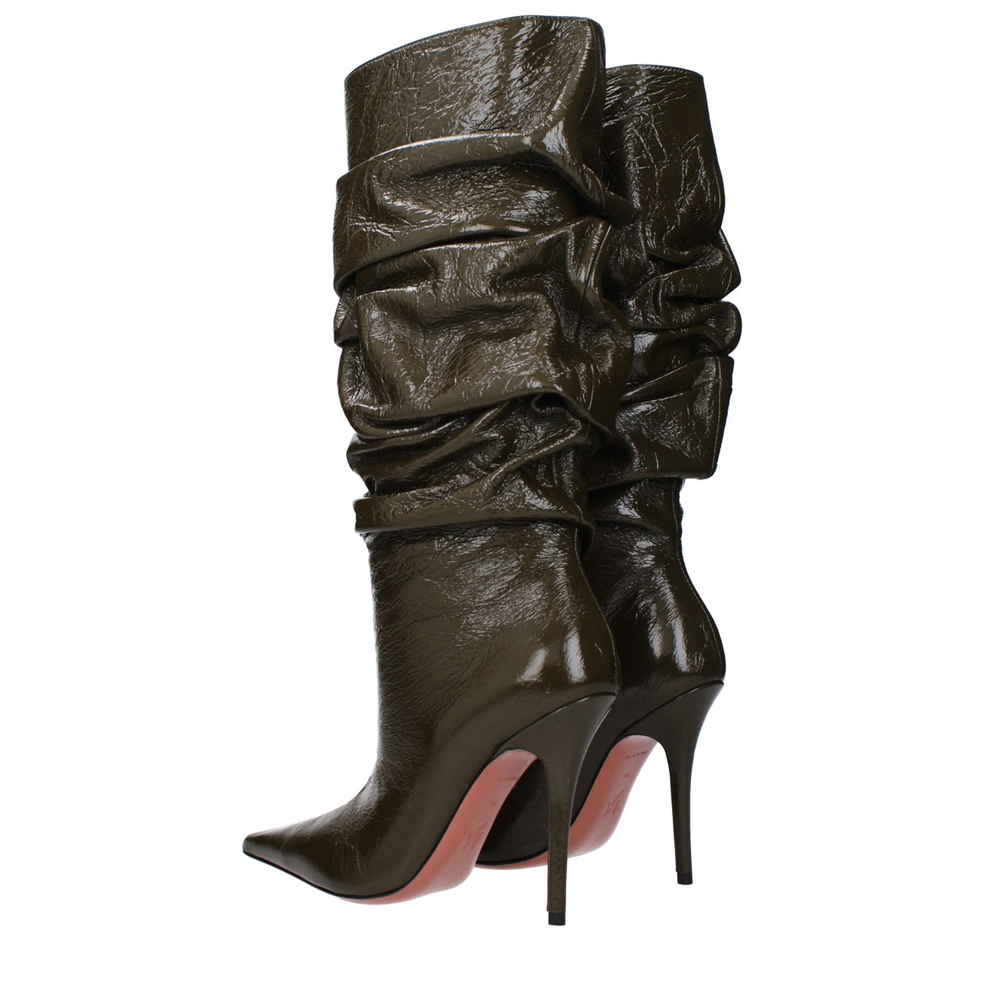 Amina Muaddi Grüne Lederstiefel mit hohem Absatz