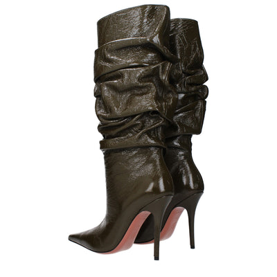Amina Muaddi Grüne Lederstiefel mit hohem Absatz