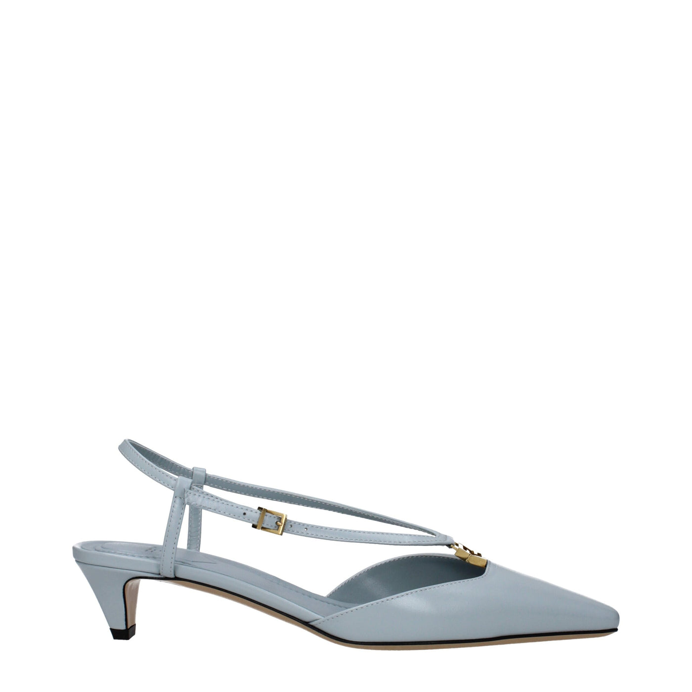 Fendi Flache Sandalen aus Leder in Hellblau