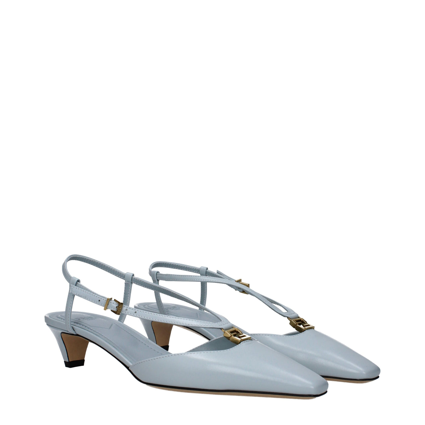 Fendi Flache Sandalen aus Leder in Hellblau