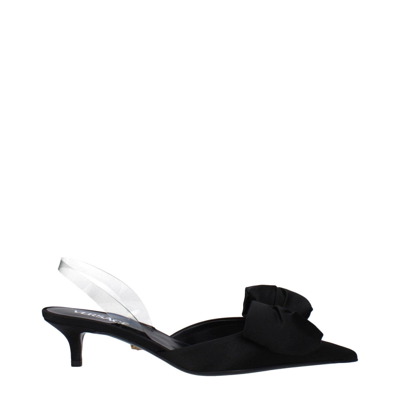Versace Flache Sandalen aus schwarzem Satin