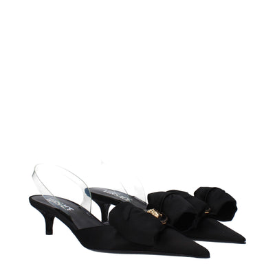 Versace Flache Sandalen aus schwarzem Satin
