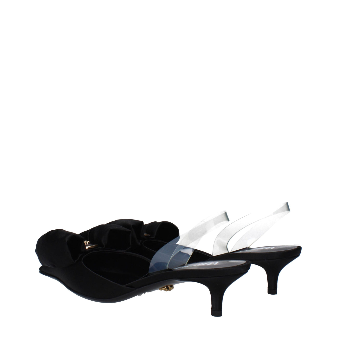 Versace Flache Sandalen aus schwarzem Satin